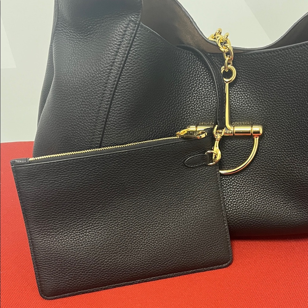 Black Horsebit Soft Hobo Bag with Gold Hardware - Picture 9 of 11